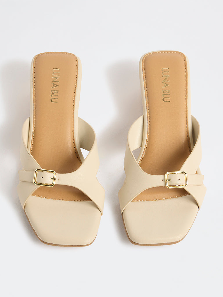 LUNA BLU Ivory Buckle-Strap Wedge Sandals