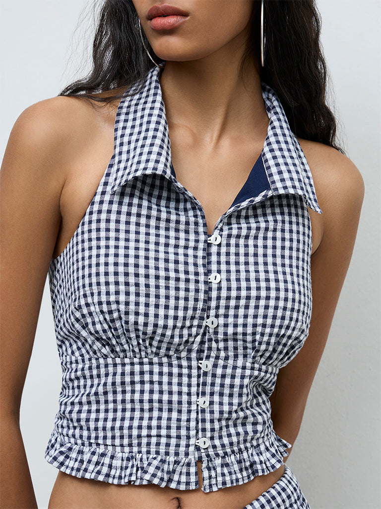 Nuon Navy Checkered Top