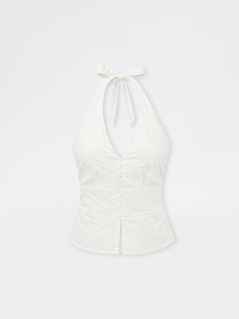 Nuon White Schiffli Embroidered Cotton Top