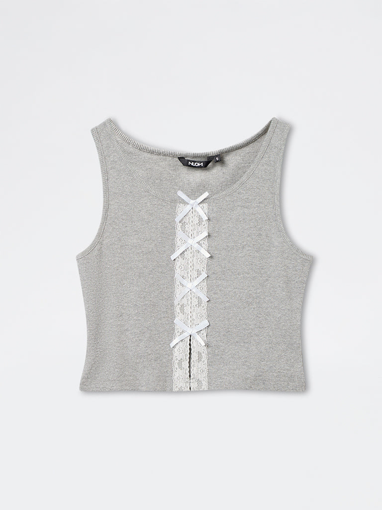 Nuon Grey Lace-Detailed Tank Cotton-Blend Top