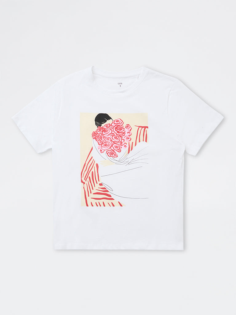 LOV White Printed T-Shirt