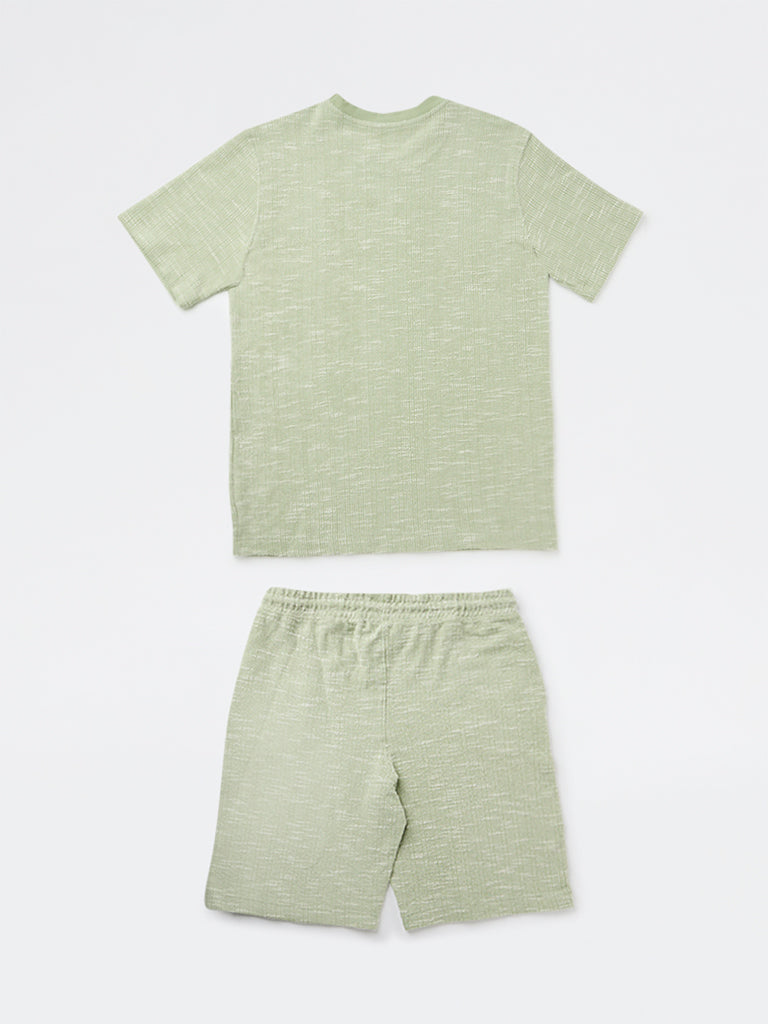 Boys Sage Textured Cotton T-Shirt and Shorts Set
