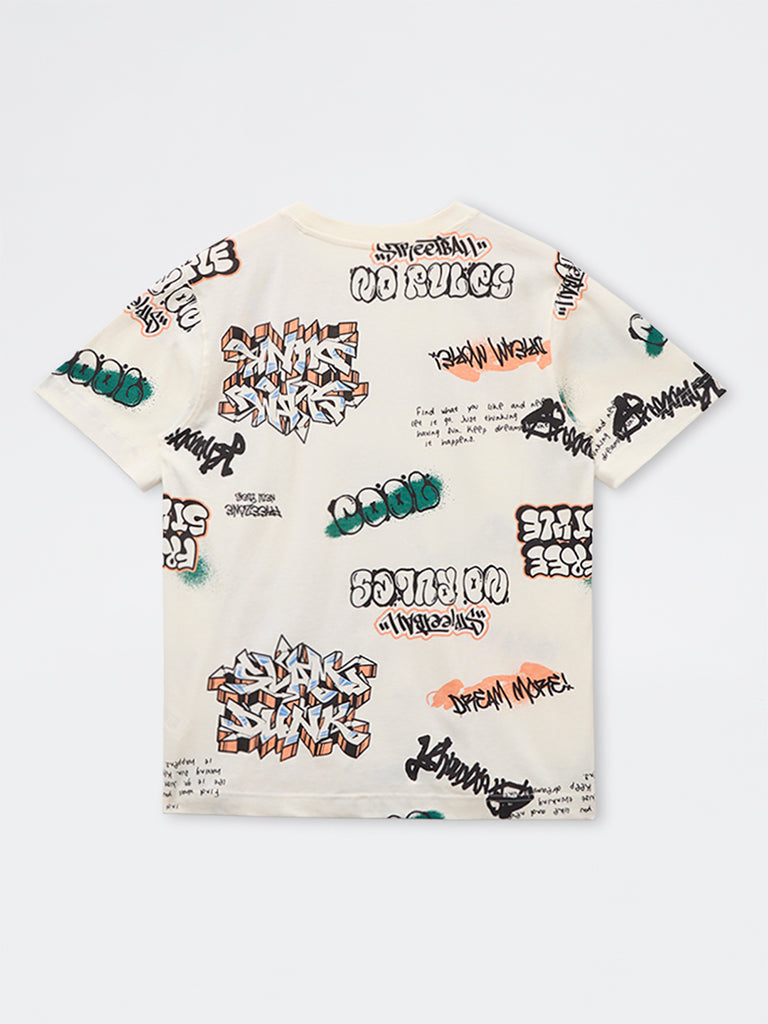 Boys Off-White Graphic Printed Cotton T-Shirt
