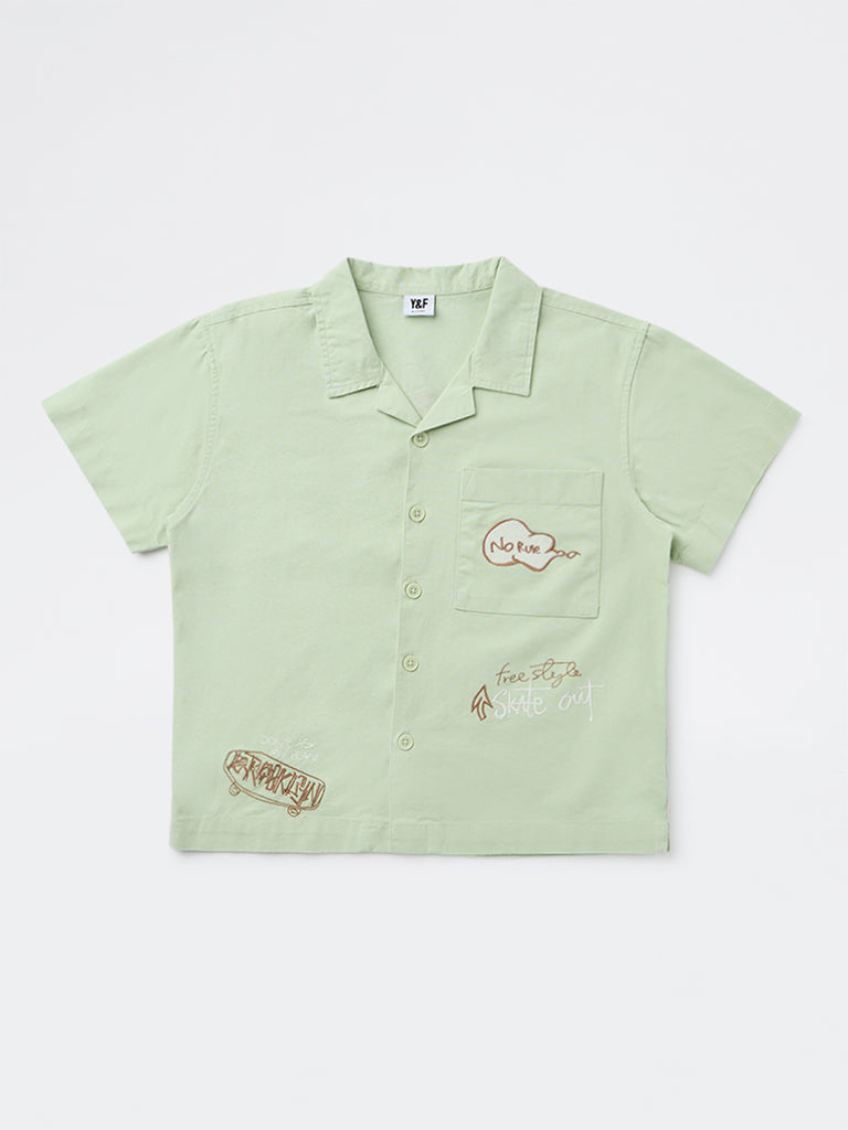 Boys Sage Printed Cotton Shirt
