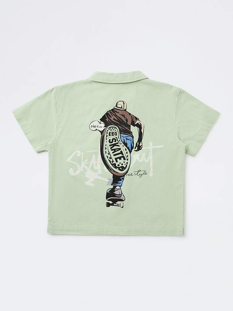 Boys Sage Printed Cotton Shirt