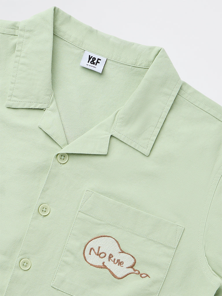 Boys Sage Printed Cotton Shirt