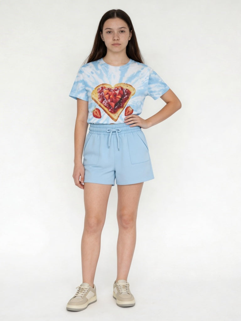 Girls Light Blue Solid High-Rise Cotton-Blend Shorts