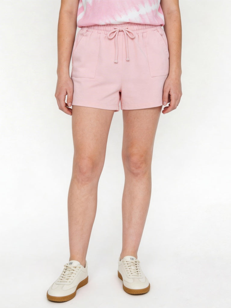 Girls Light Pink Solid High-Rise Cotton-Blend Shorts