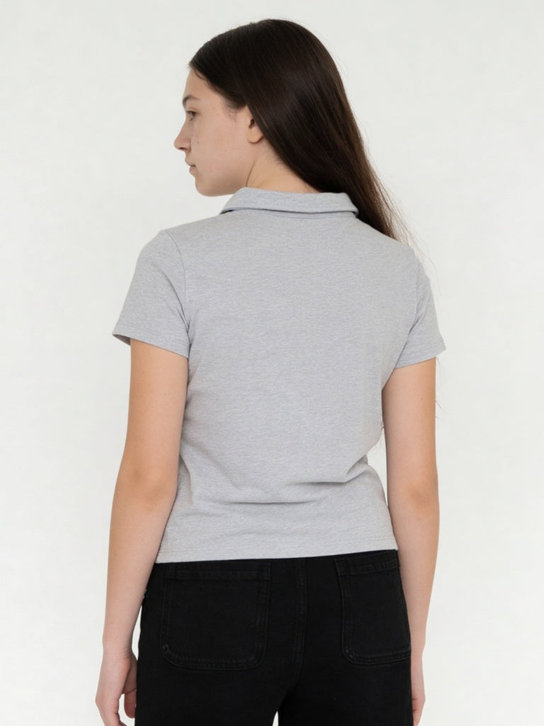 Girls Grey Cotton-Blend Top with Tie
