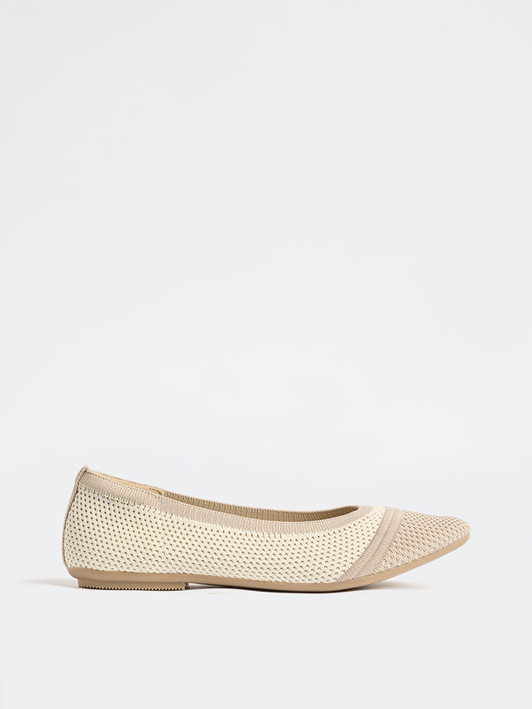 LUNA BLU Taupe Knit-Textured Ballerinas