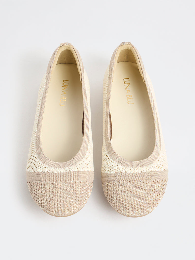 LUNA BLU Taupe Knit-Textured Ballerinas