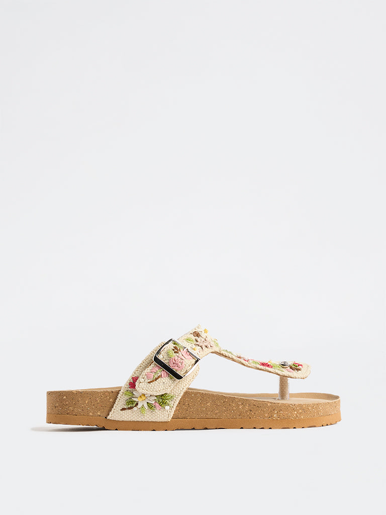 LUNA BLU Multicolour Floral Embroidered Sandals