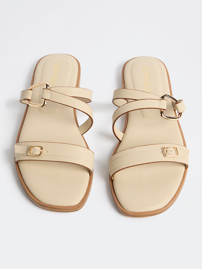 LUNA BLU Ivory Buckle-Detailed Sandals