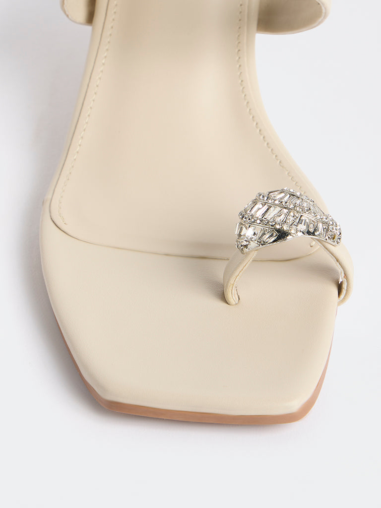 LUNA BLU Ivory Diamante Toe-Ring Heel Sandals