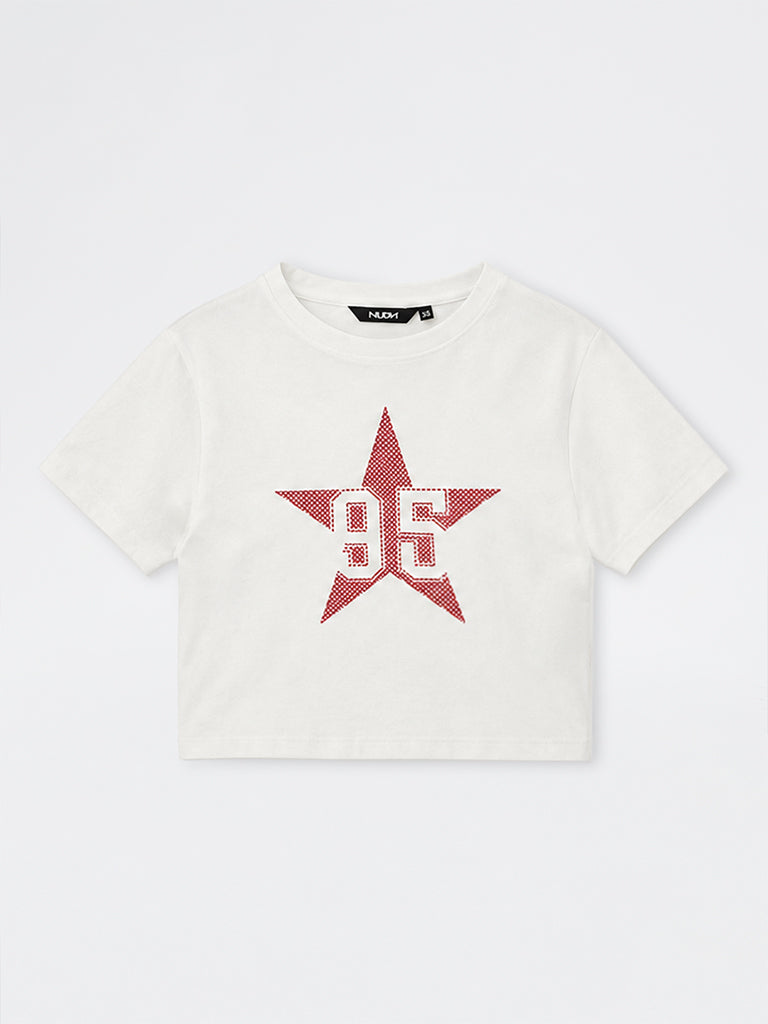 Nuon White Graphic Printed Cotton-Blend T-Shirt