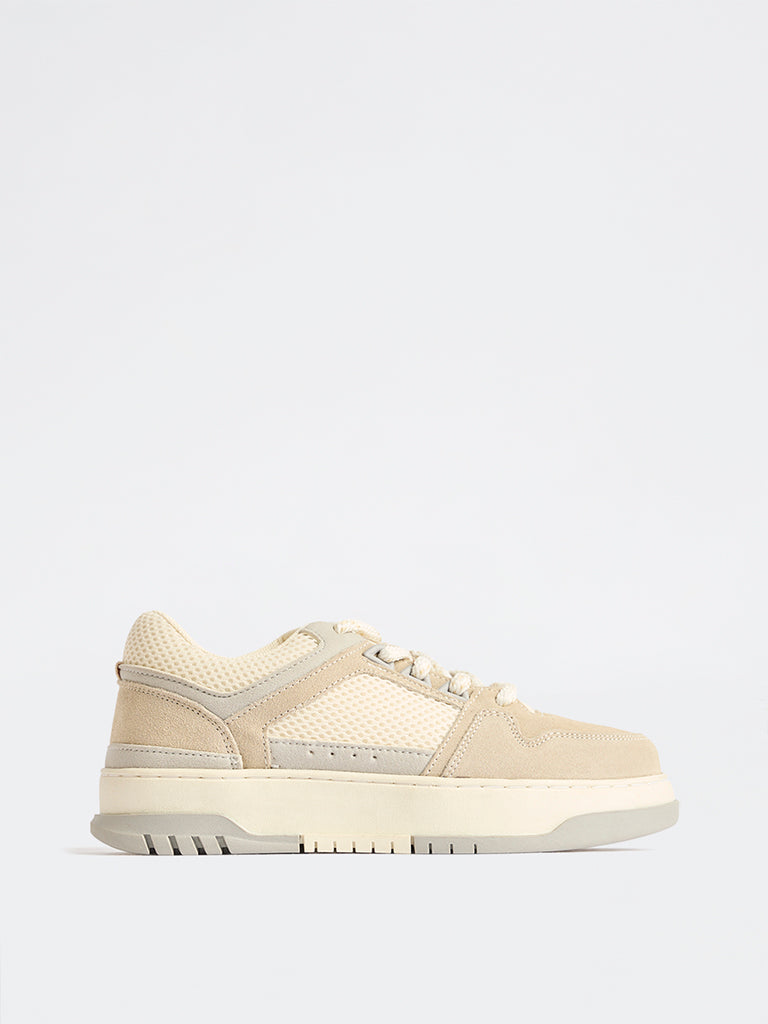 LUNA BLU Grey Colorblock Perforated Lace-Up Sneakers