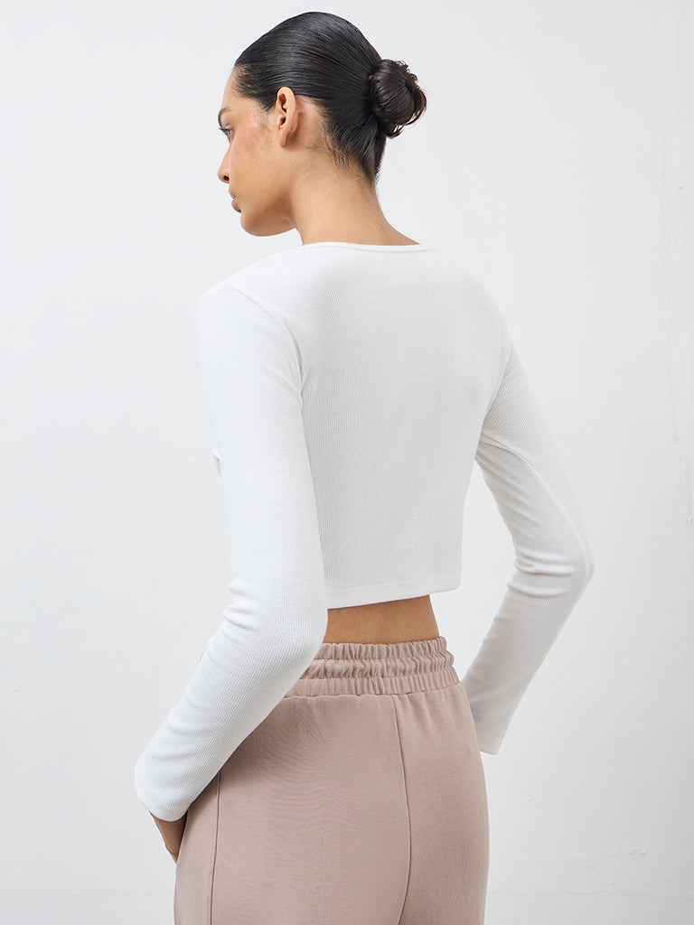 Nuoflexx White Ribbed Cotton-Blend Top