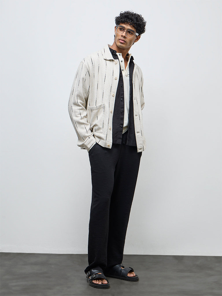 ETA Light Beige Printed Relaxed-Fit Cotton Jacket