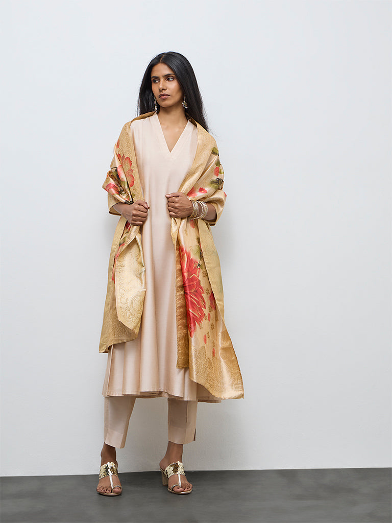 Vark Beige Solid Anarkali Ethnic Set