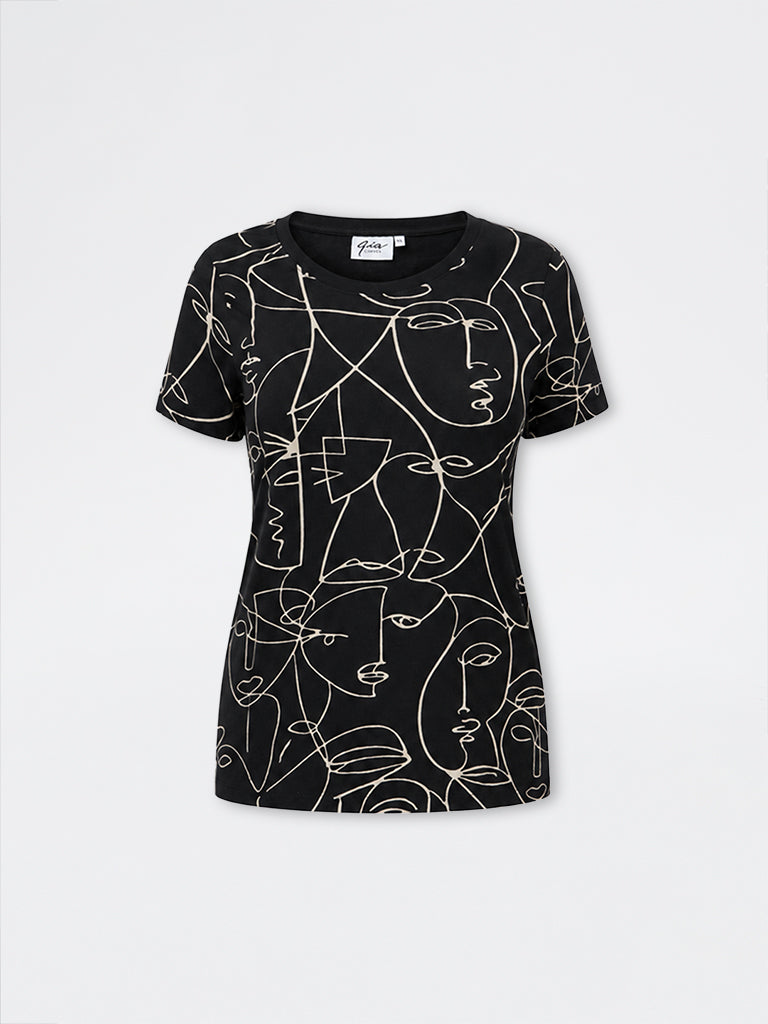 Gia Black Graphic Printed Cotton T-Shirt