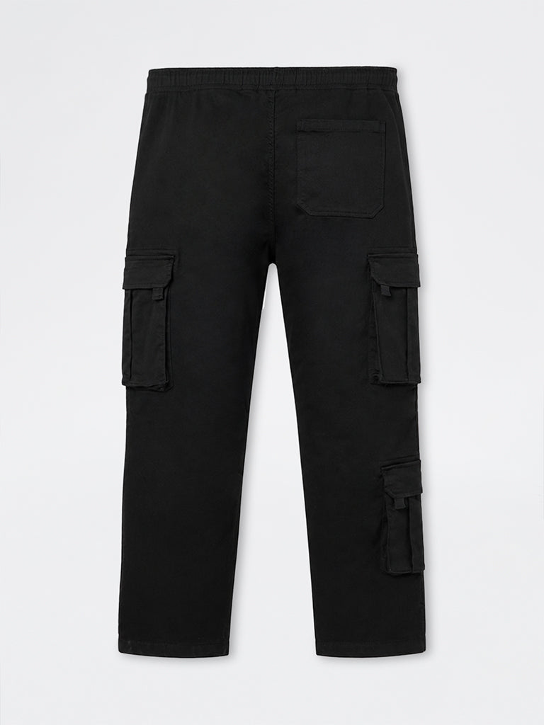 Nuon Black Relaxed-Fit Mid-Rise Cotton-Blend Cargo Pants
