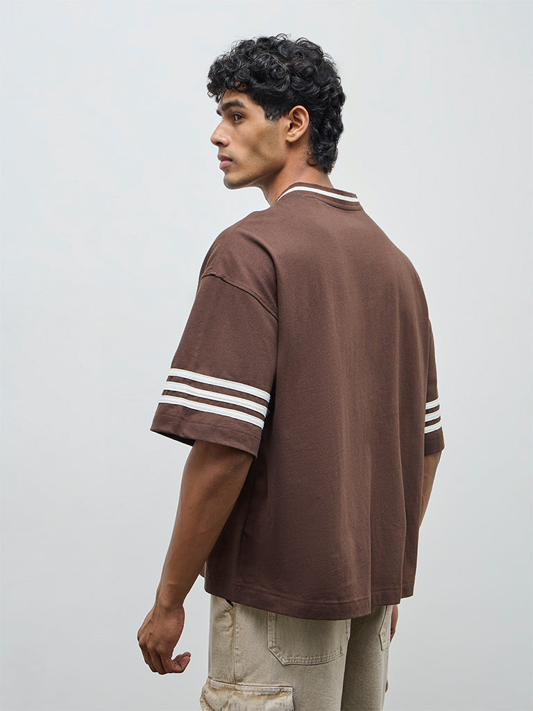 Nuon Brown Numerical Printed Oversized-Fit Cotton-Blend T-Shirt