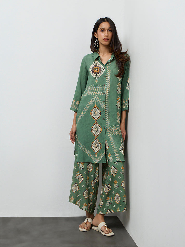 Utsa Olive Printed A-Line Kurta