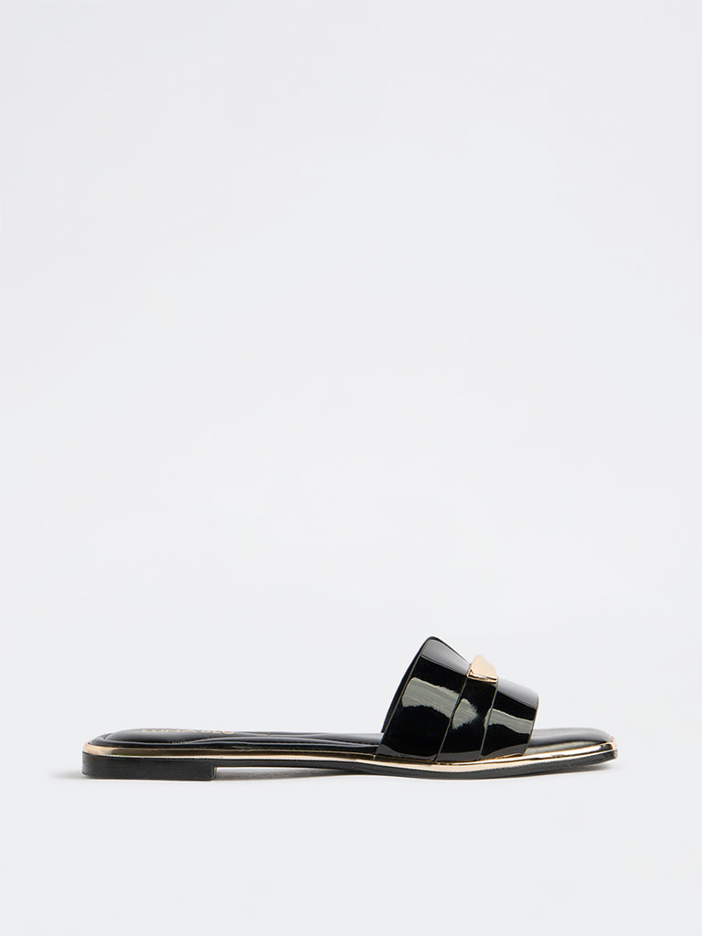 LUNA BLU Black Metallic-Detailed Slides