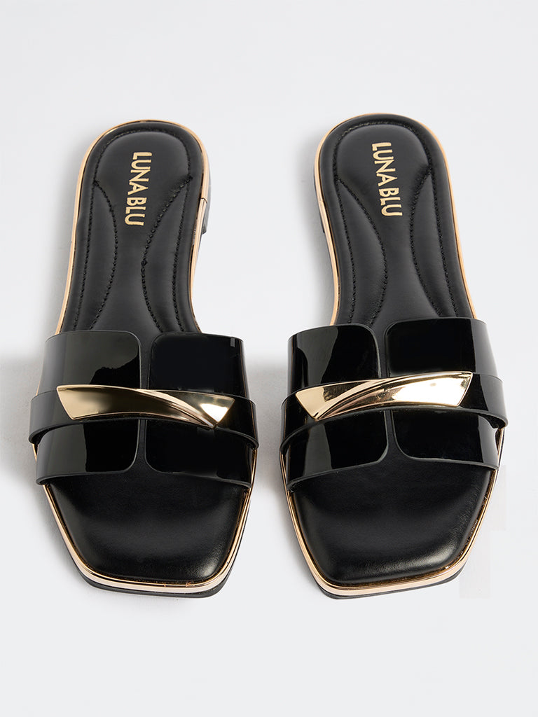 LUNA BLU Black Metallic-Detailed Slides