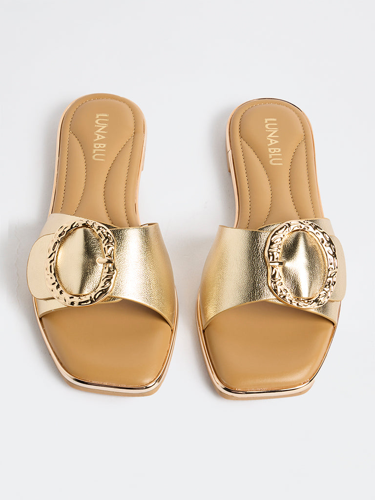 LUNA BLU Gold Buckle-Detailed Slides