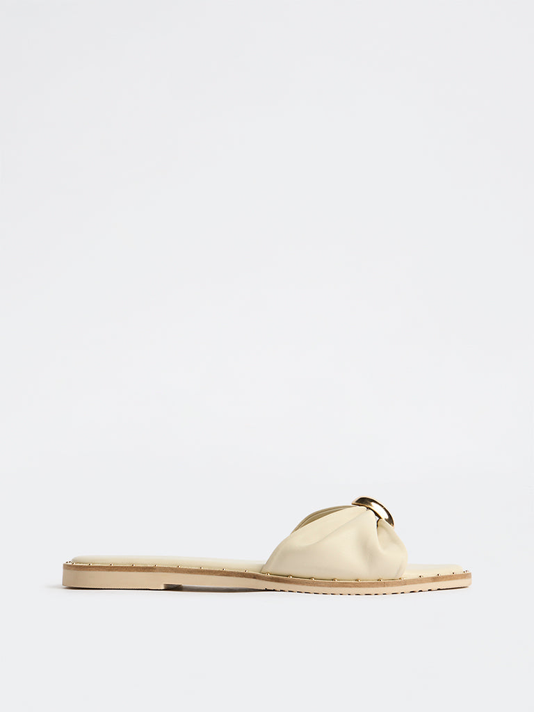 LUNA BLU Ivory Bow-Design Slides