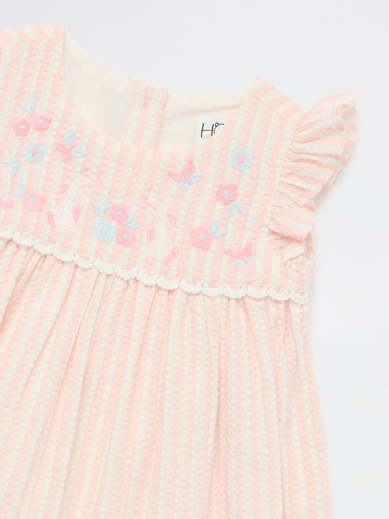 HOP Baby Girls Pink Seersucker Textured A-Line Cotton Dress