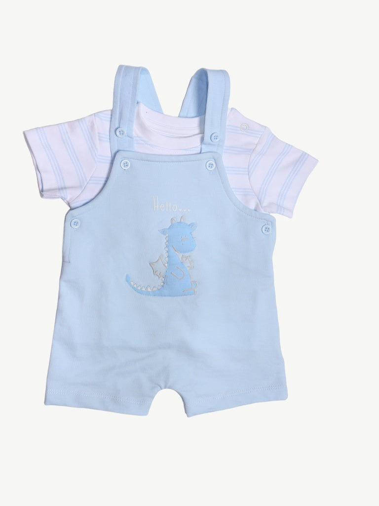 HOP Baby Boys Blue Cotton Dungaree with T-Shirt Set