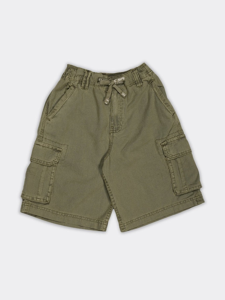 Boys Olive Cotton Linen Blend Regular Fit Shorts