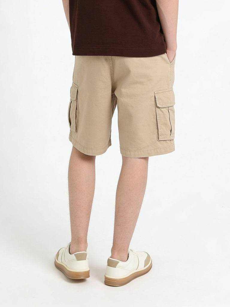 Boys Stone Cotton Mid Rise Cargo Shorts