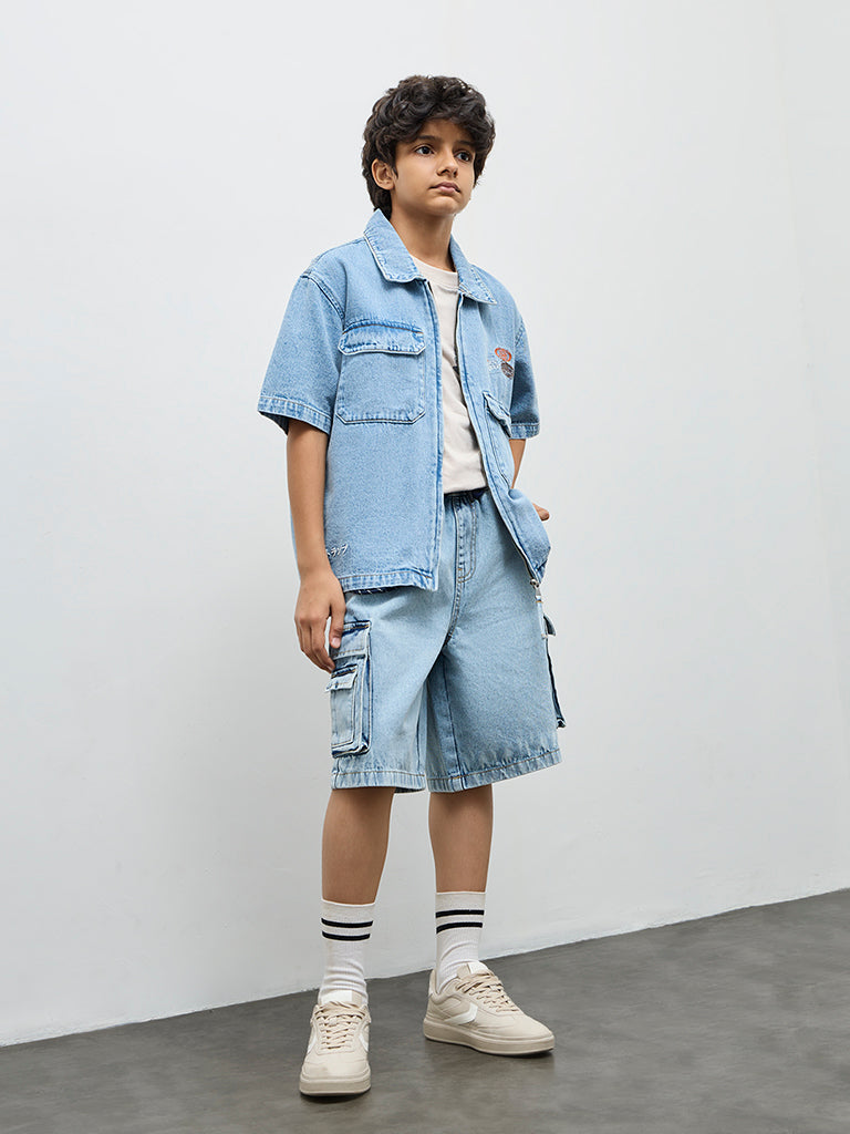 Boys Blue Numerical Design Denim Jacket