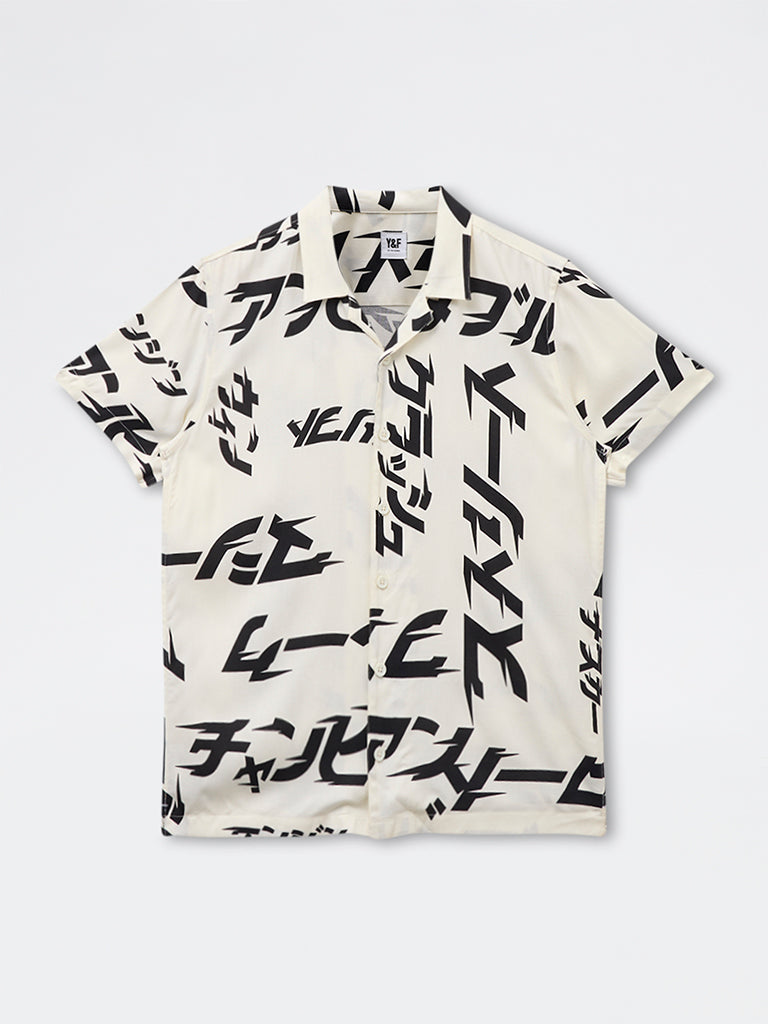 Y&F Kids Boys White Abstract Printed Shirt