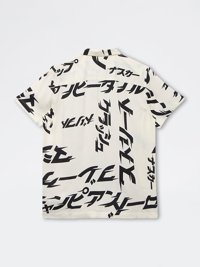 Y&F Kids Boys White Abstract Printed Shirt