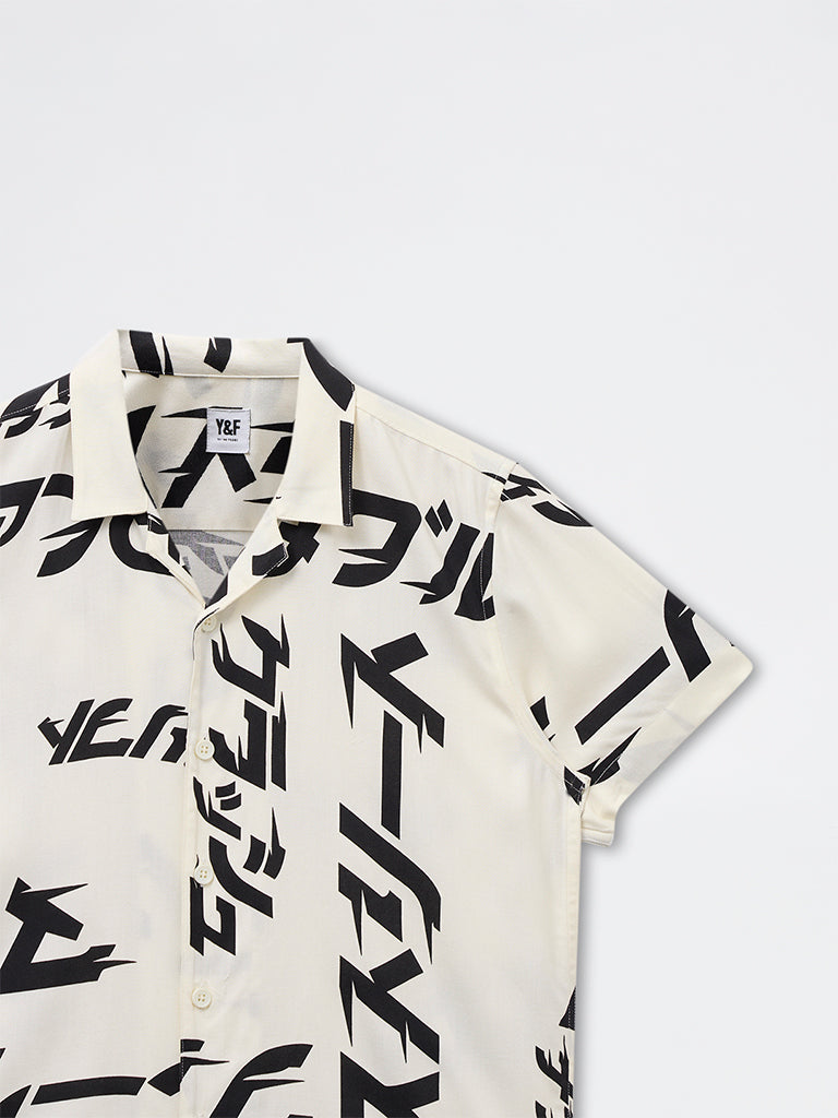 Y&F Kids Boys White Abstract Printed Shirt