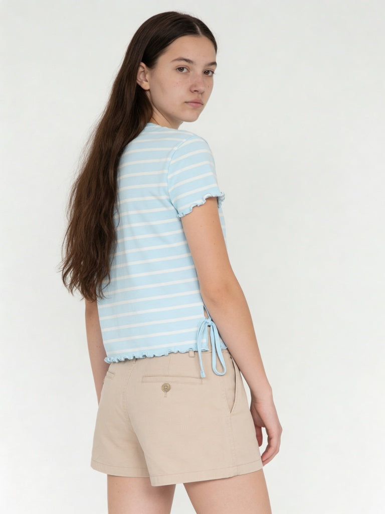 Girls Blue Striped Cotton-Blend T-Shirt