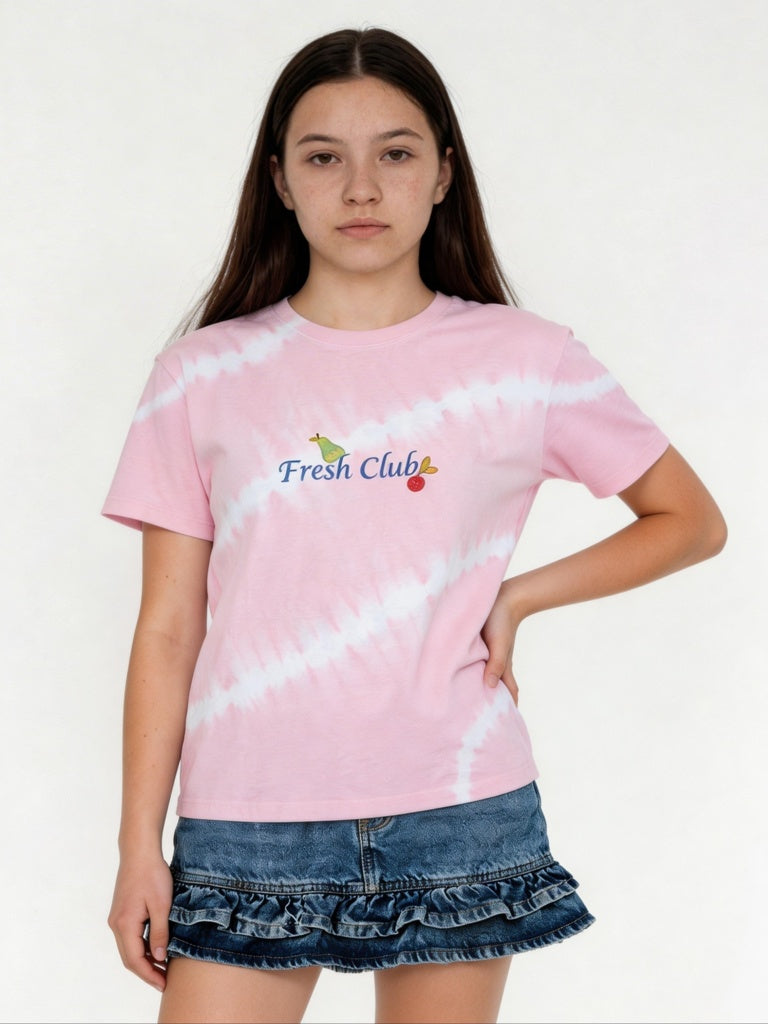 Girls Pink Tie-Dye Design Cotton T-Shirt