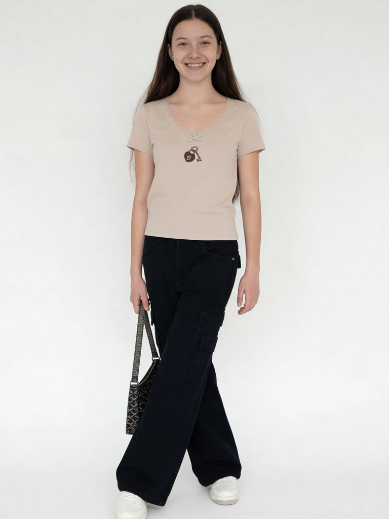 Girls Black Solid Wide-Leg Denim Jeans