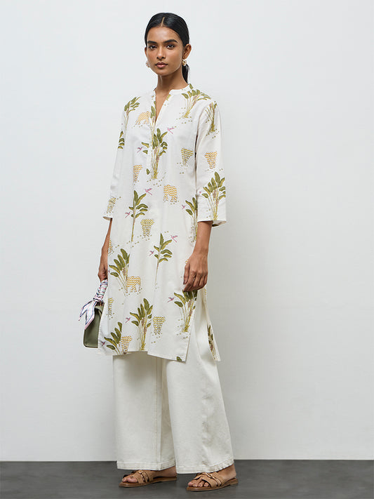 Utsa White Nature-Inspired Cotton Straight Kurta