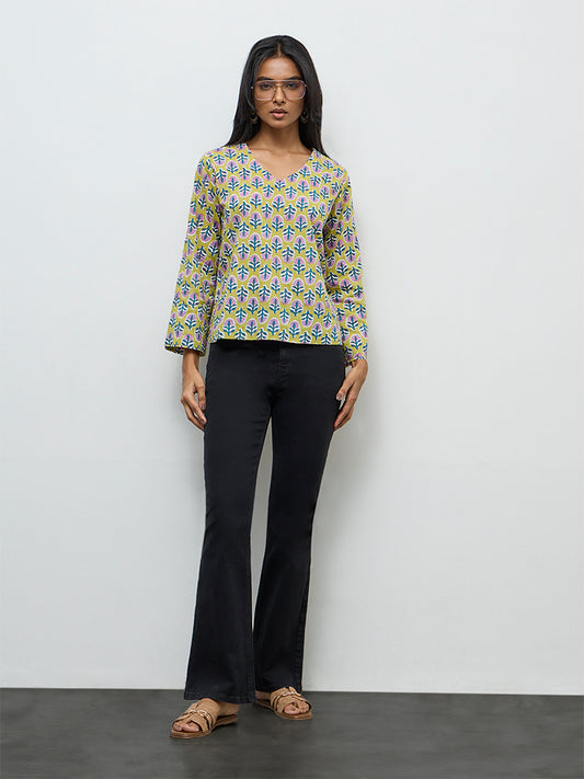 Utsa Lime Floral Printed Cotton Tunic
