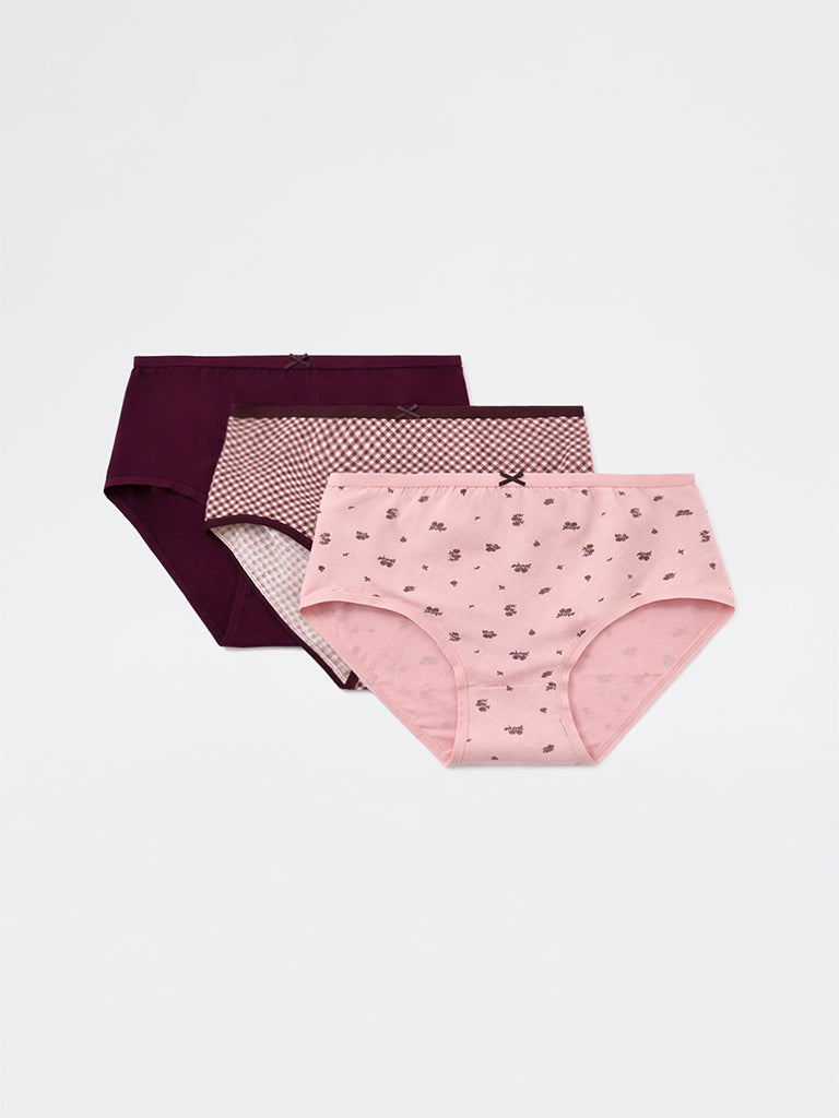 Wunderlove 3-Pack Checkered Cotton-Blend High-Rise Briefs