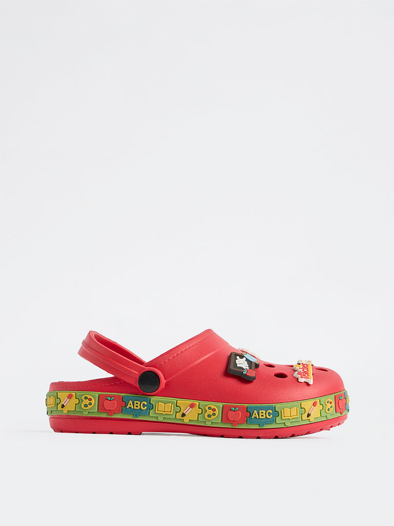 Yellow Red Applique-Detailed Clogs