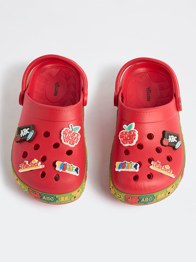 Yellow Red Applique-Detailed Clogs