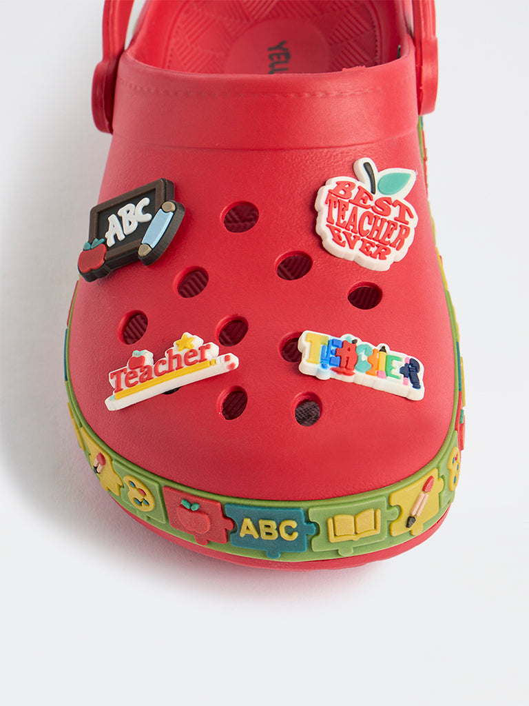 Yellow Red Applique-Detailed Clogs