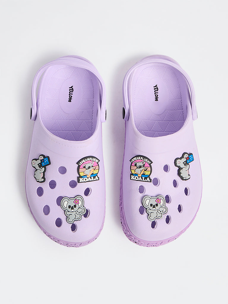 Yellow Lilac Applique Detailed Perforated Clogs