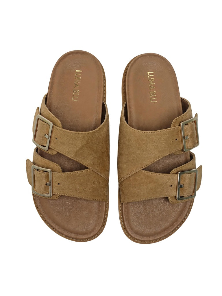 LUNA BLU Light Taupe Buckle-Detailed Sandals